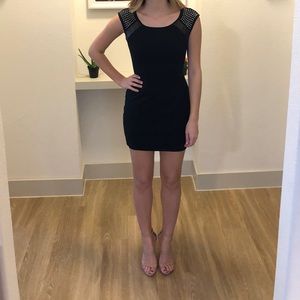 Rhinestone and Leather Black Mini Dress